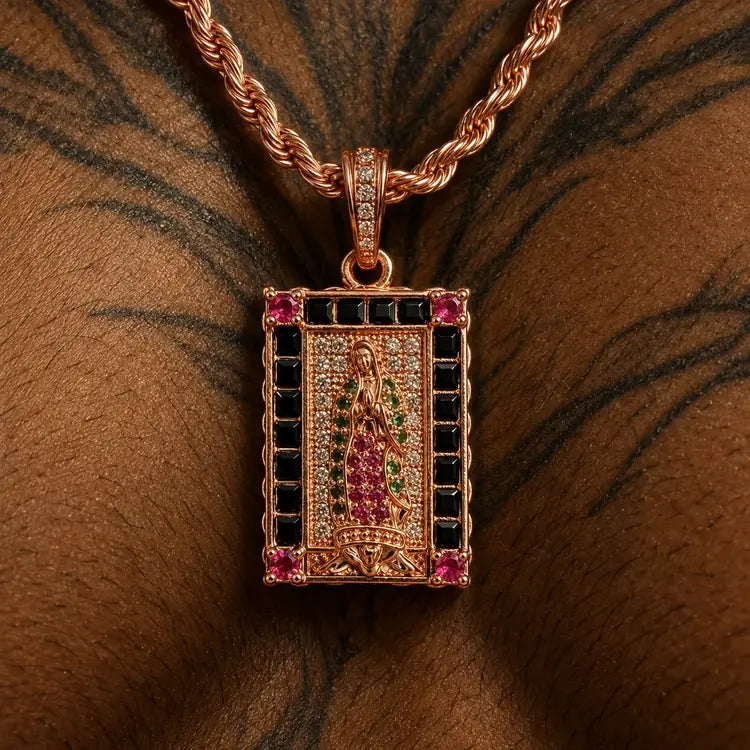 Cadena Virgen de Guadalupe en Oro Rosa — Oro Laminado 18K · 60 cm
