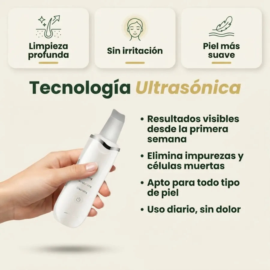 Pala Ultrasónica Facial 3 en 1 – Limpieza de Poros y Exfoliación para una Piel Suave y Fresca