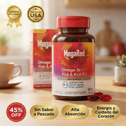 MegaRed Omega-3 Krill Oil Advanced — Energía, Corazón y Bienestar General