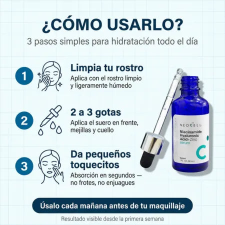 Neocell Serum Facial (Ácido Hialurónico + Niacinamida) - Alivio para Piel Seca y Acartonada - Absorción Rápida Sin Residuos Grasos