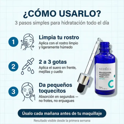 Neocell Serum Facial (Ácido Hialurónico + Niacinamida) - Alivio para Piel Seca y Acartonada - Absorción Rápida Sin Residuos Grasos