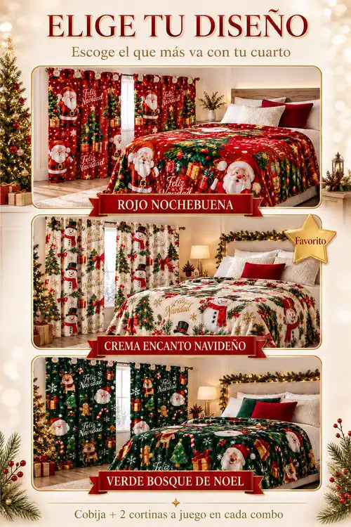 Elige tu diseño: Rojo Nochebuena, Crema Encanto Navideño y Verde Bosque De Noel